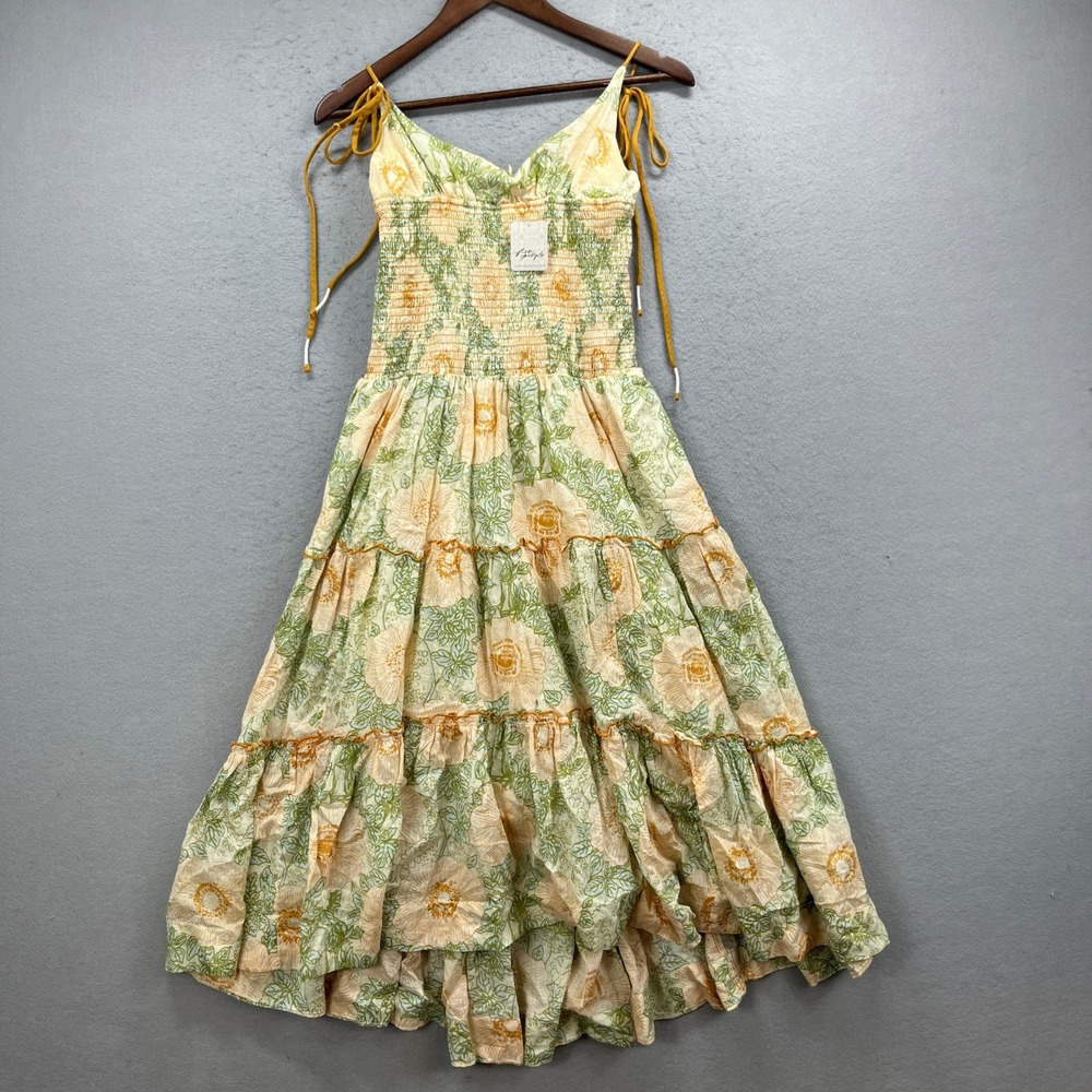 Free People Extratropical Maxi Dress Women M Ivory Combo Floral Smocked Boho NWT